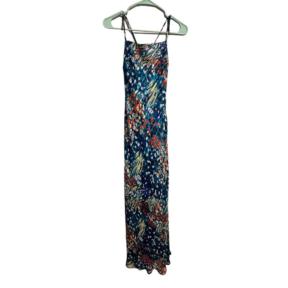 Nasty Gal Abstract Print Maci Dress Lace Up Back Teal Size 12 NWT Maxi Dress